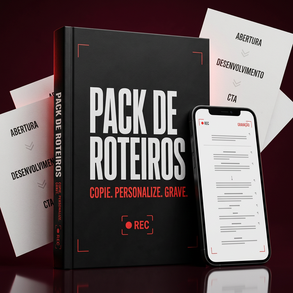 Mockup do Pack de Roteiros em livro e celular